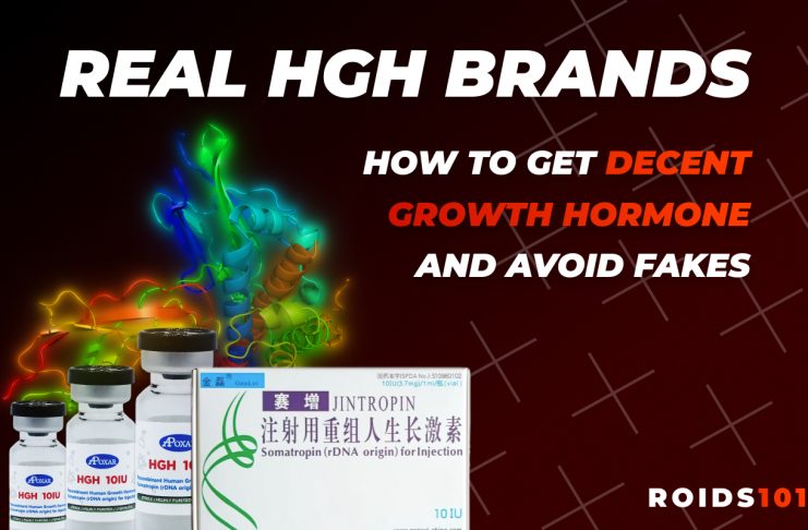 Jintropin and APoxar real HGH brands on red background