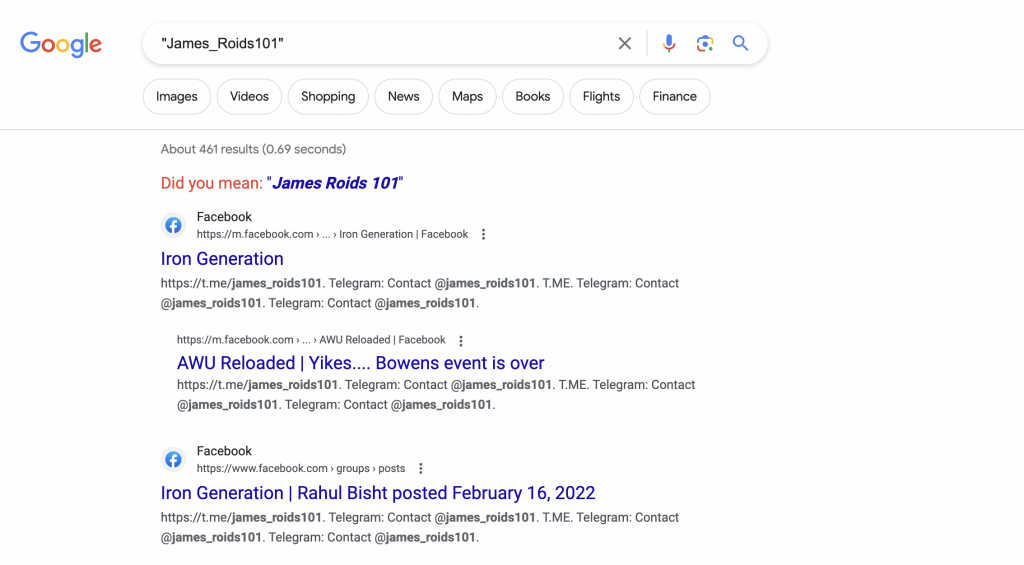 google search for james with brackets